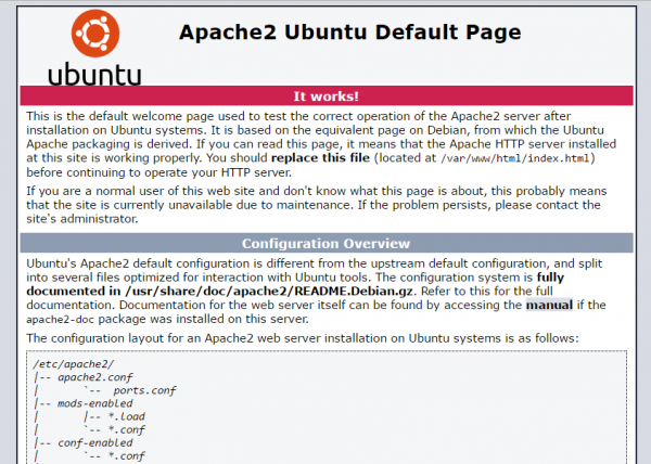 Pagina di default di Apache2 su Ubuntu