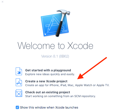 Xcode, schermata di benvenuto