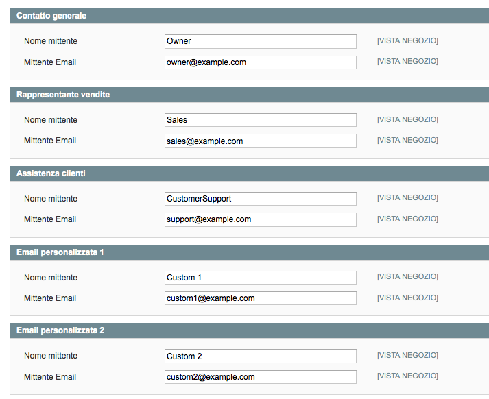Indirizzi Email Negozio