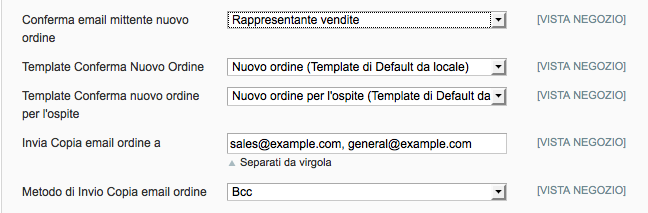 Configurare degli indirizzi per specifiche email