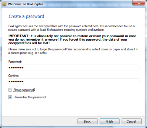 Scelta password Boxcryptor