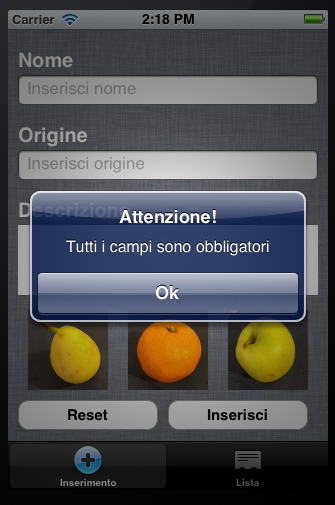 AlertView in un'app iOS 