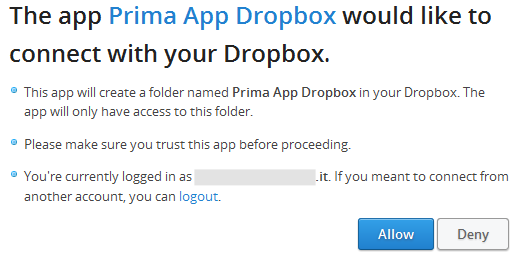 Connessione dell'App a Dropbox