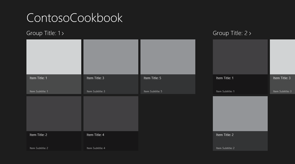 La start page dell'applicazione Contoso Cookbook