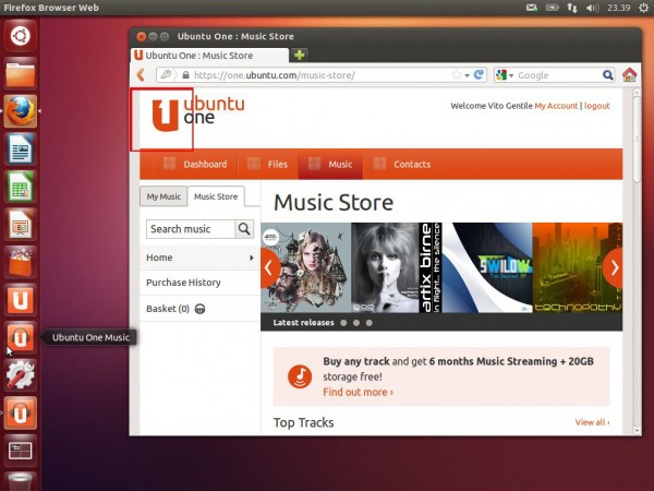 Ubuntu One Music, accessibile direttamente dal launcher di Unity