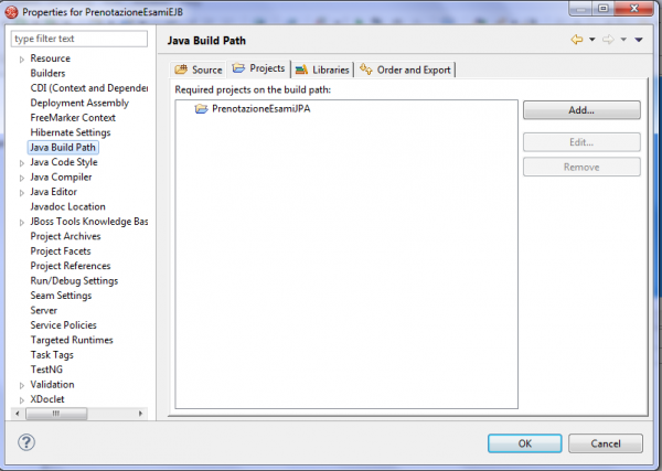 java build path per il progetto EJB