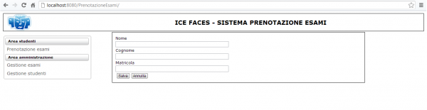 interfaccia finale del progetto IceFaces