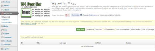 Figura 3. W4 post list per WordPress: amministrazione del plugin