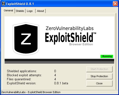 ExploitShield: la schermata principale