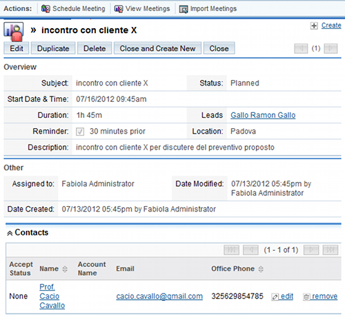 Meeting in SugarCRM