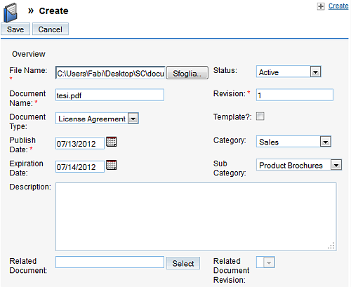 Creazione di un documento in SugarCRM