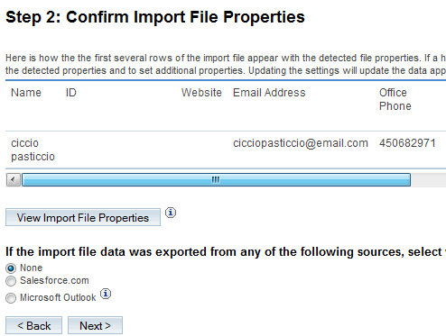 Dati letti dal file .csv