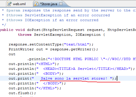 modifiche all'html prodotto nella servlet Storer