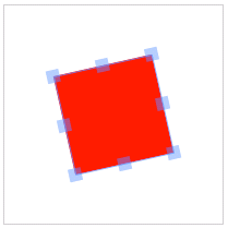 Un rettangolo rosso ruotato e nello stato di selezionato (Controlli visibili)