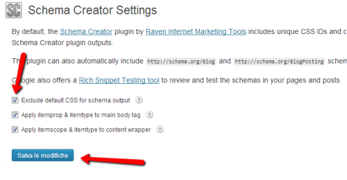 Impostazioni di Schema Creator