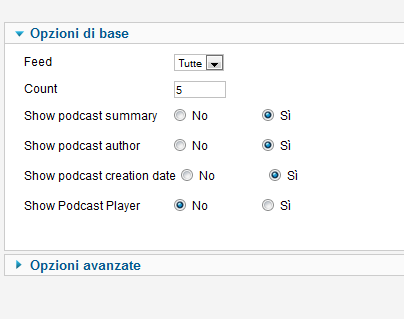 Opzioni di base per il feed listing