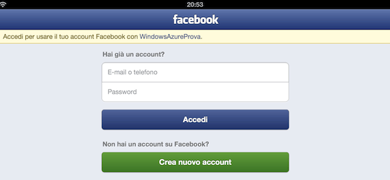 Accesso tramite Facebook