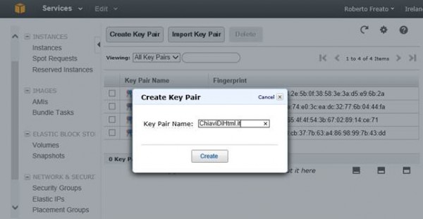 Schermata di creazione della coppia di chiavi, dopo la quale viene scatenato il download della chiave privata