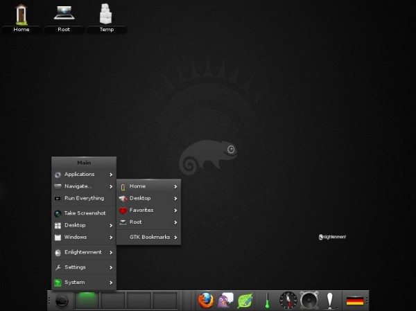 Il desktop di Enlightenment 0.17 su openSUSE 12.3 3 (fonte: opensuse.org)