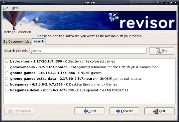 La finestra di ricerca dei pacchetti su Revisor (fonte: revisor.fedoraunity.org)