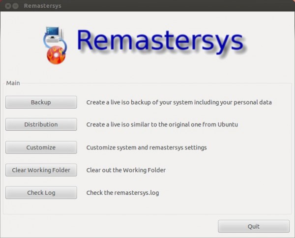 L’interfaccia grafica di Remastersys
