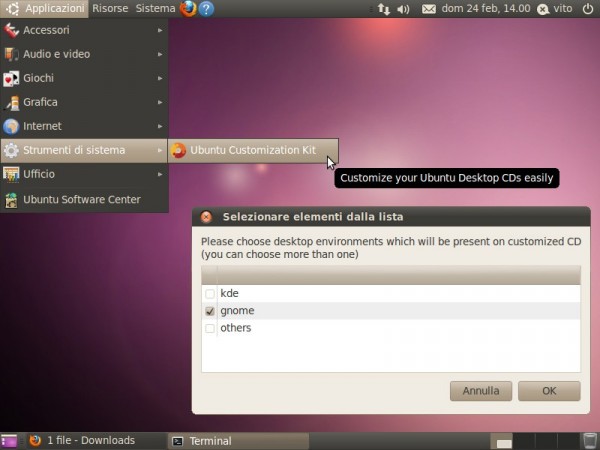 Ubuntu Customization Kit su Ubuntu 10.04: scelta del desktop environment