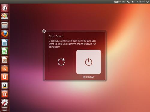 Il nuovo design della finestra popup di logout e arresto del sistema su Ubuntu 13.04