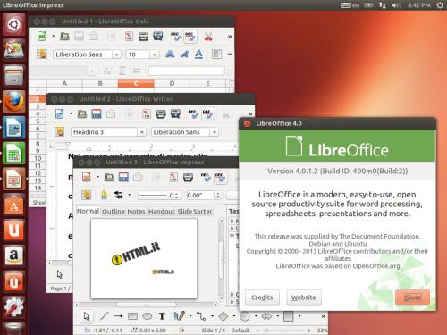 LibreOffice 4 sul desktop di Ubuntu 13.04