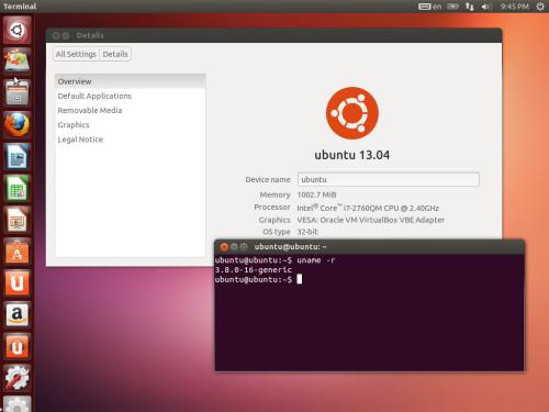 La schermata delle informazioni di sistema su Ubuntu 13.04