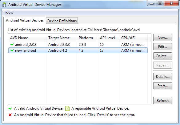 L'Android Virtual Device Manager