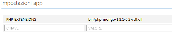 definizione di una chiave/valore per la nuova estensione PHP