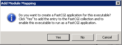 Conferma della creazione di una nuova applicazione FastCGI