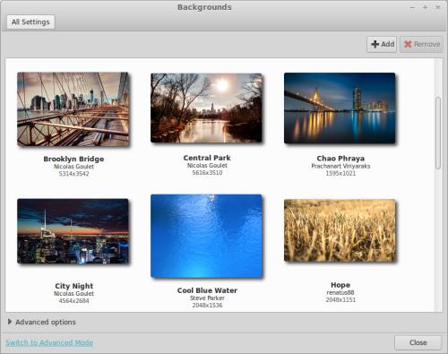 Alcuni degli sfondi fotografici disponibili su Linux Mint 15