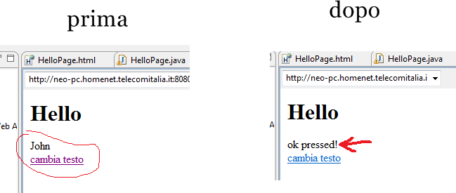 test di WicketBase prima e dopo l'aggiunta del link