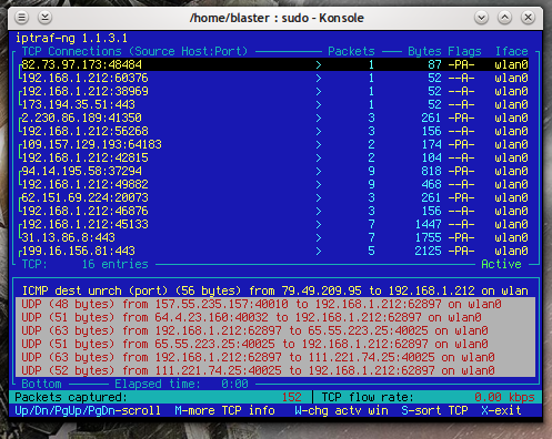 iptraf traccia il traffico di rete su una workstation Linux