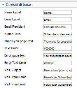 Opzioni di configurazione in Newsletter Subscriver
