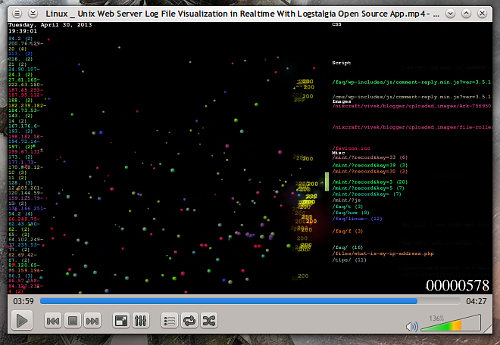 L'output di Logstalgia su VLC