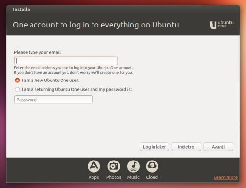 L’accesso ad Ubuntu One è parte integrante dell’installazione di Ubuntu 13.10