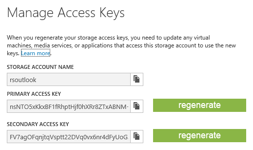 Dettagli di accesso di uno storage account. 