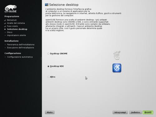 La scelta del Desktop Environment durante l'installazione di OpenSUSE 13.1