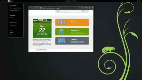 GNOME 3.10 e l'AppMenu del Browser Web su OpenSUSE 13.1 (fonte: opensuse.org)