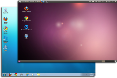 Il desktop di Windows e quello di Ubuntu con gli stessi file e cartelle