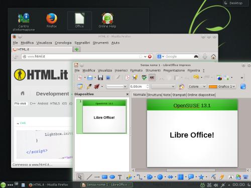 Firefox e LibreOffice sul desktop di OpenSUSE 13.1
