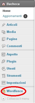 Collegamento a WordFence Security in sidebar