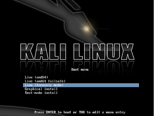 Kali Linux può eseguire il boot in Forensics Mode