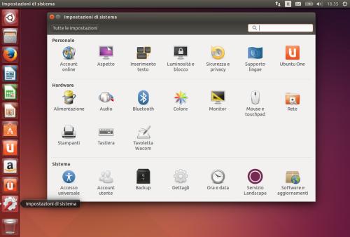 Unity Control Center sul desktop di Ubuntu 14.04