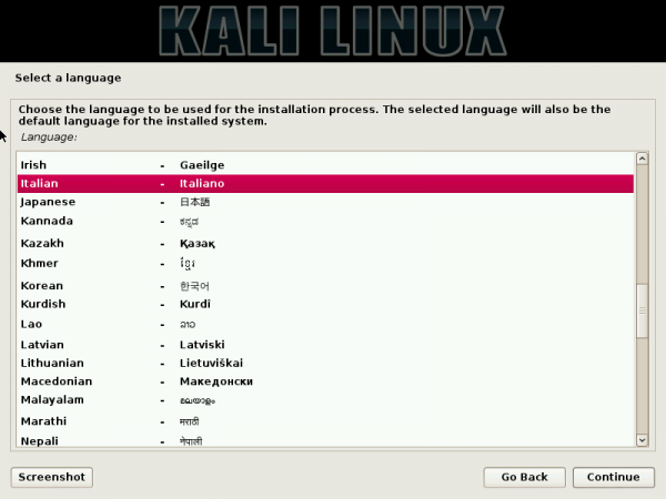 Kali Linux italiano