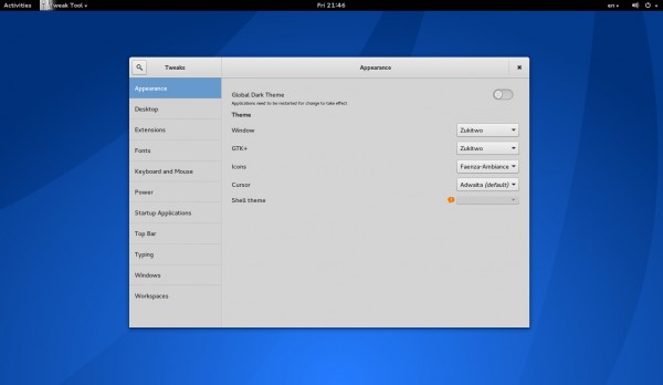 Il desktop di GNOME 3 su Antergos