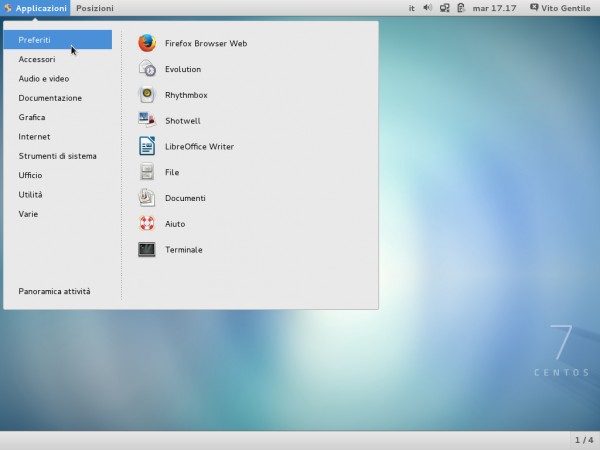 Il desktop di GNOME 3 Classic Mode su CentOS 7
