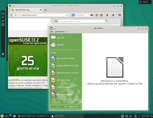 Alcune applicazioni sul desktop di openSUSE 13.2